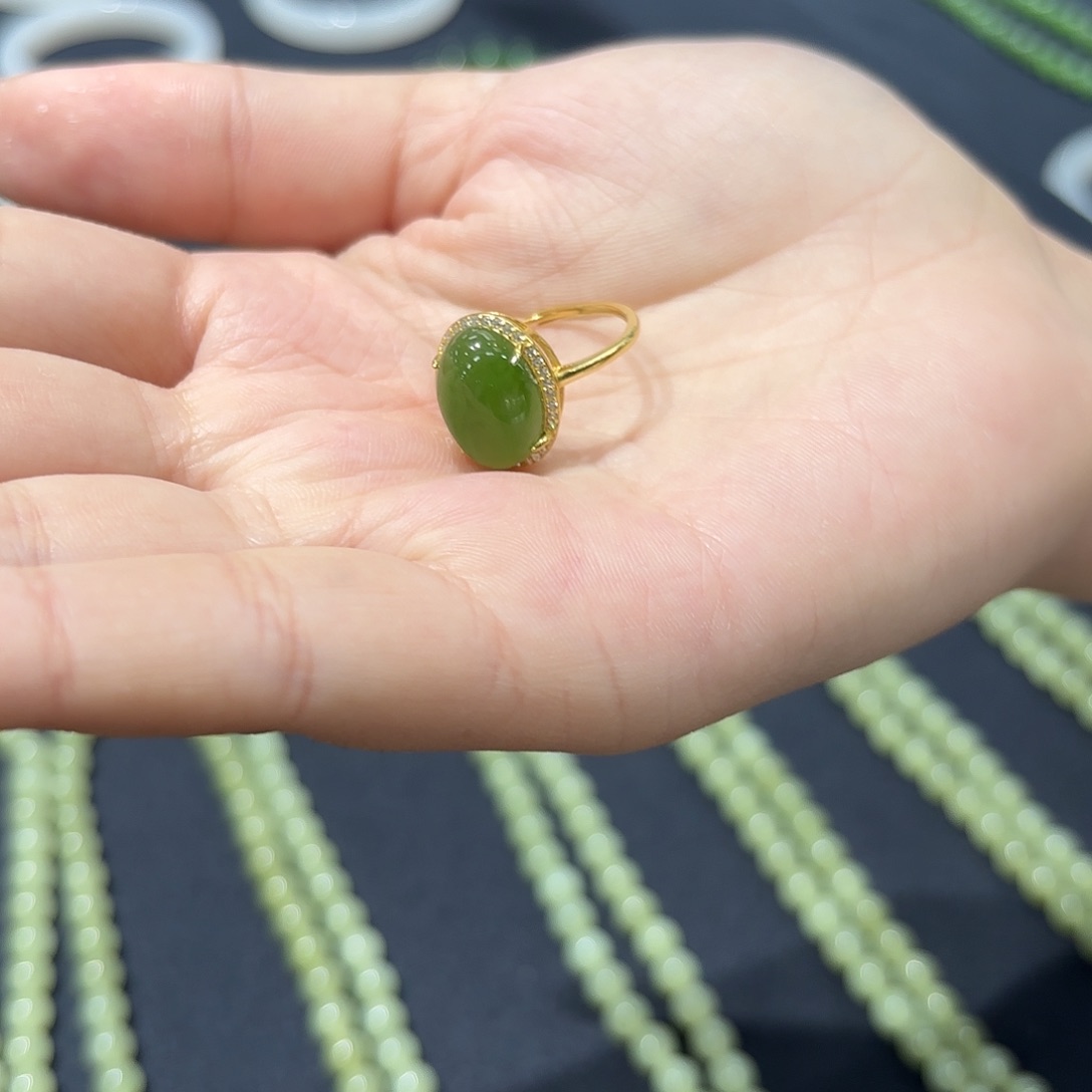 和田玉戒指银S925镶嵌