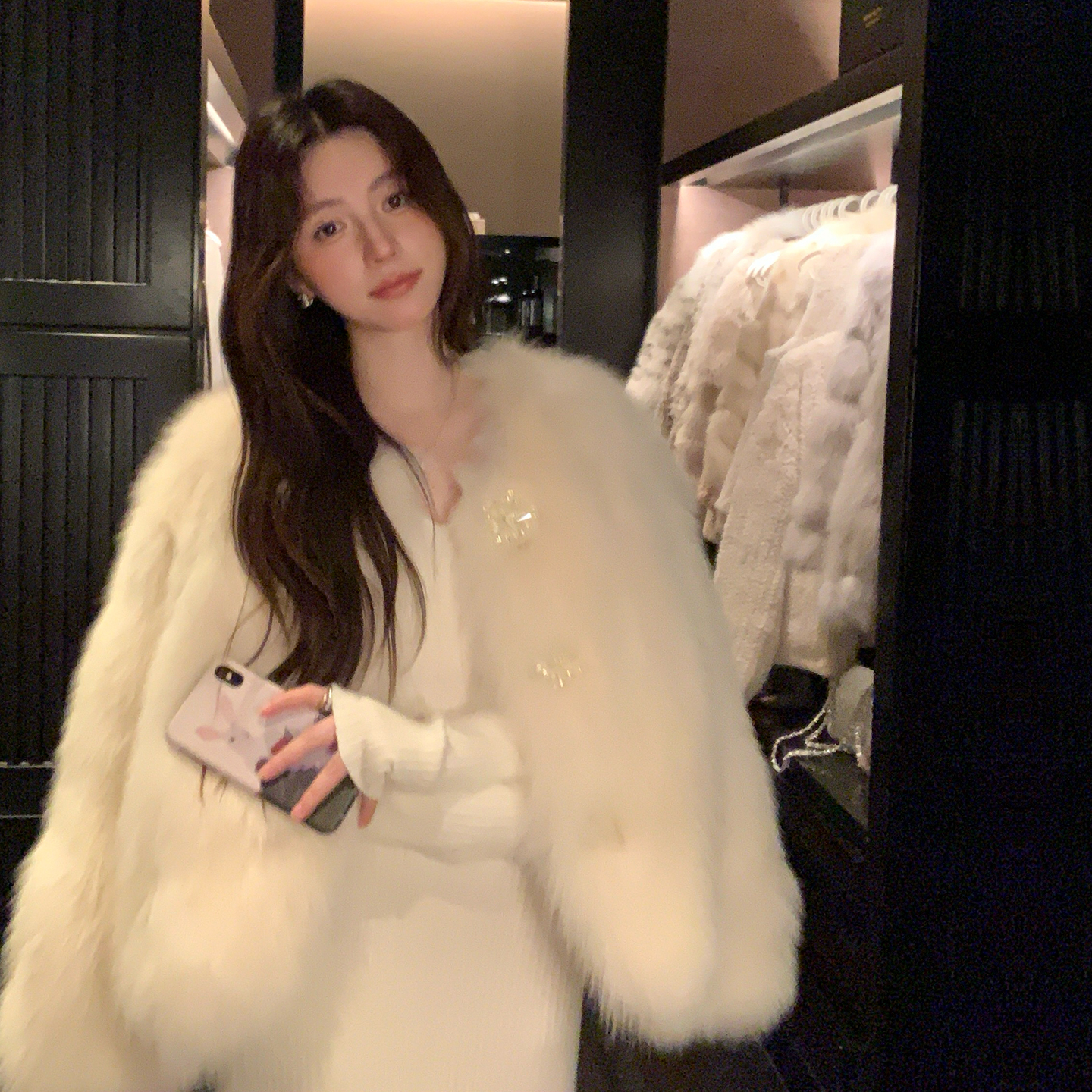 米汤家皮草“镜域白狐”海宁年轻皮毛一体真狐狸毛女新款毛毛外套