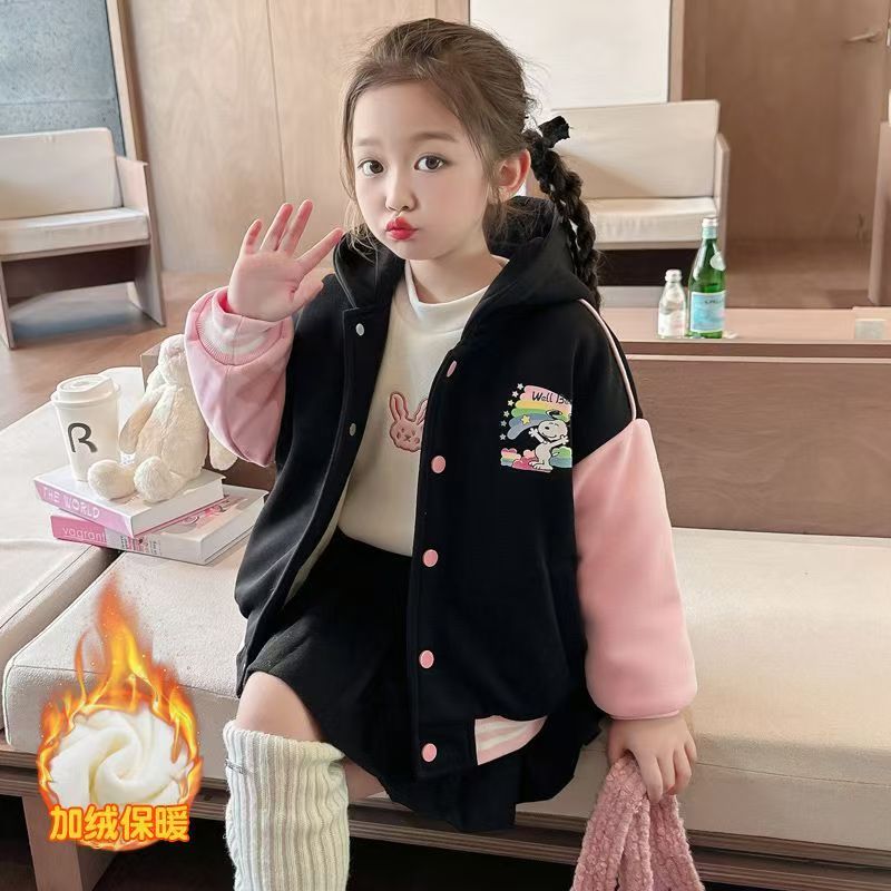 F219女童冬季洋气狗狗加绒棒球外套