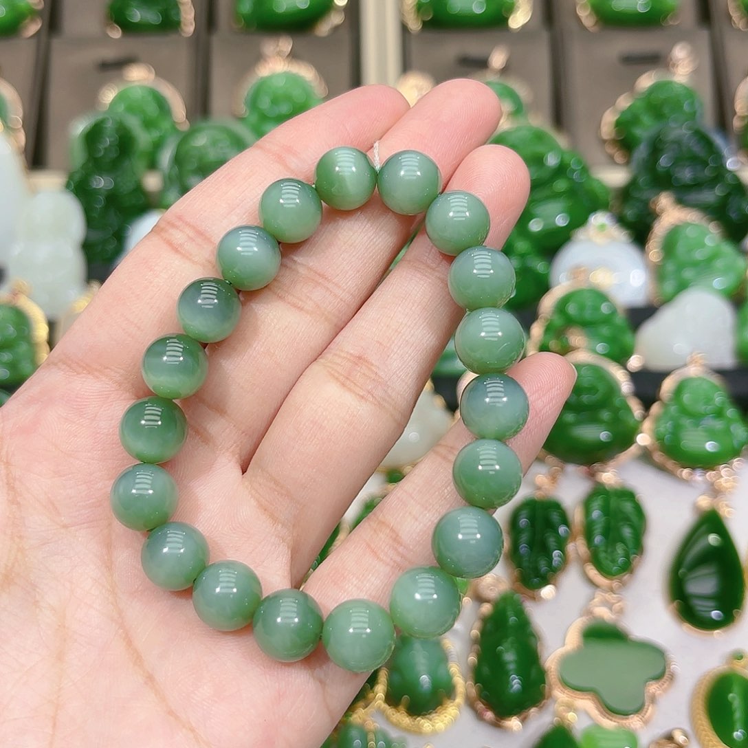 和田玉（碧玉）手串未镶嵌10m冰猫单圈