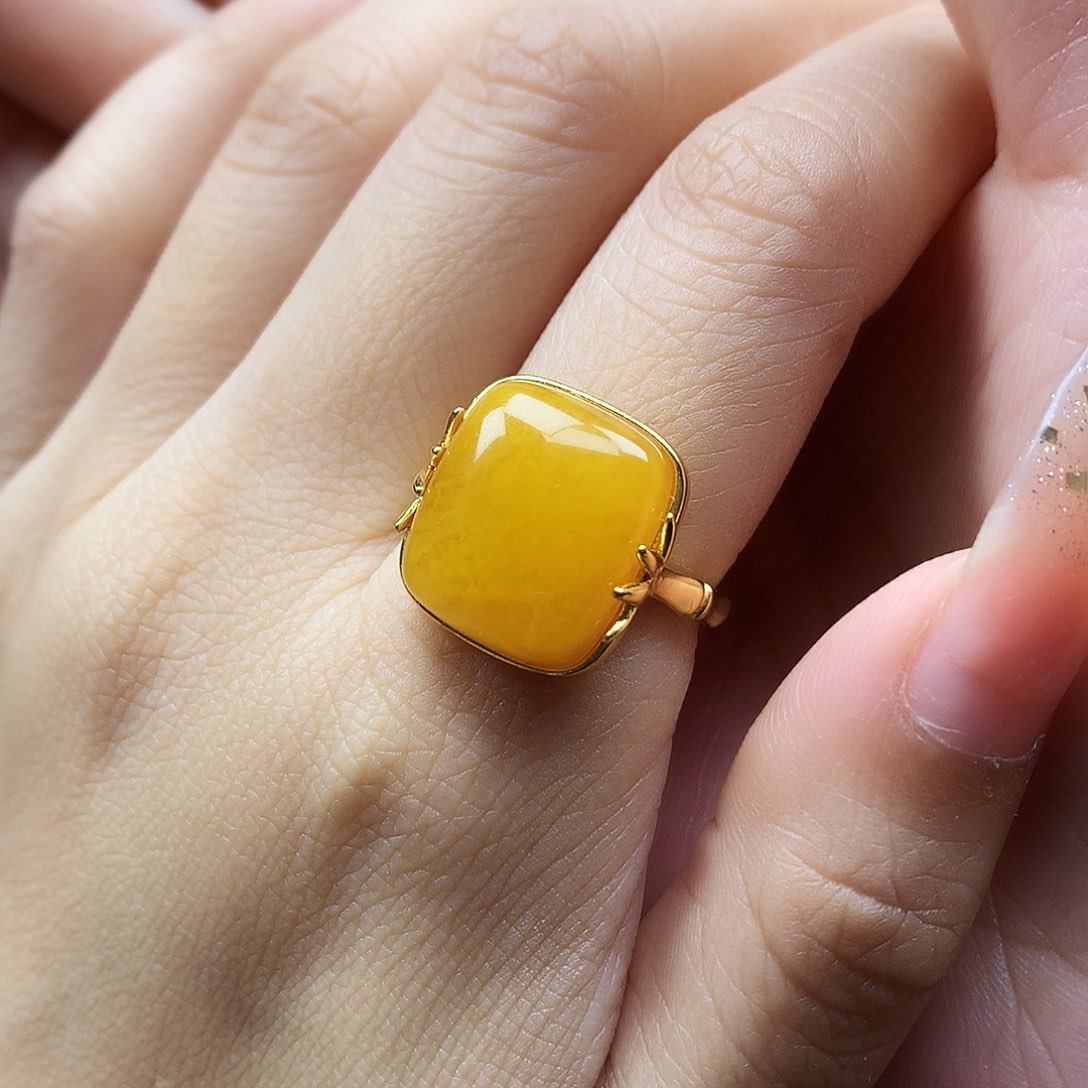 蜜蜡银S925镶嵌戒指戒指