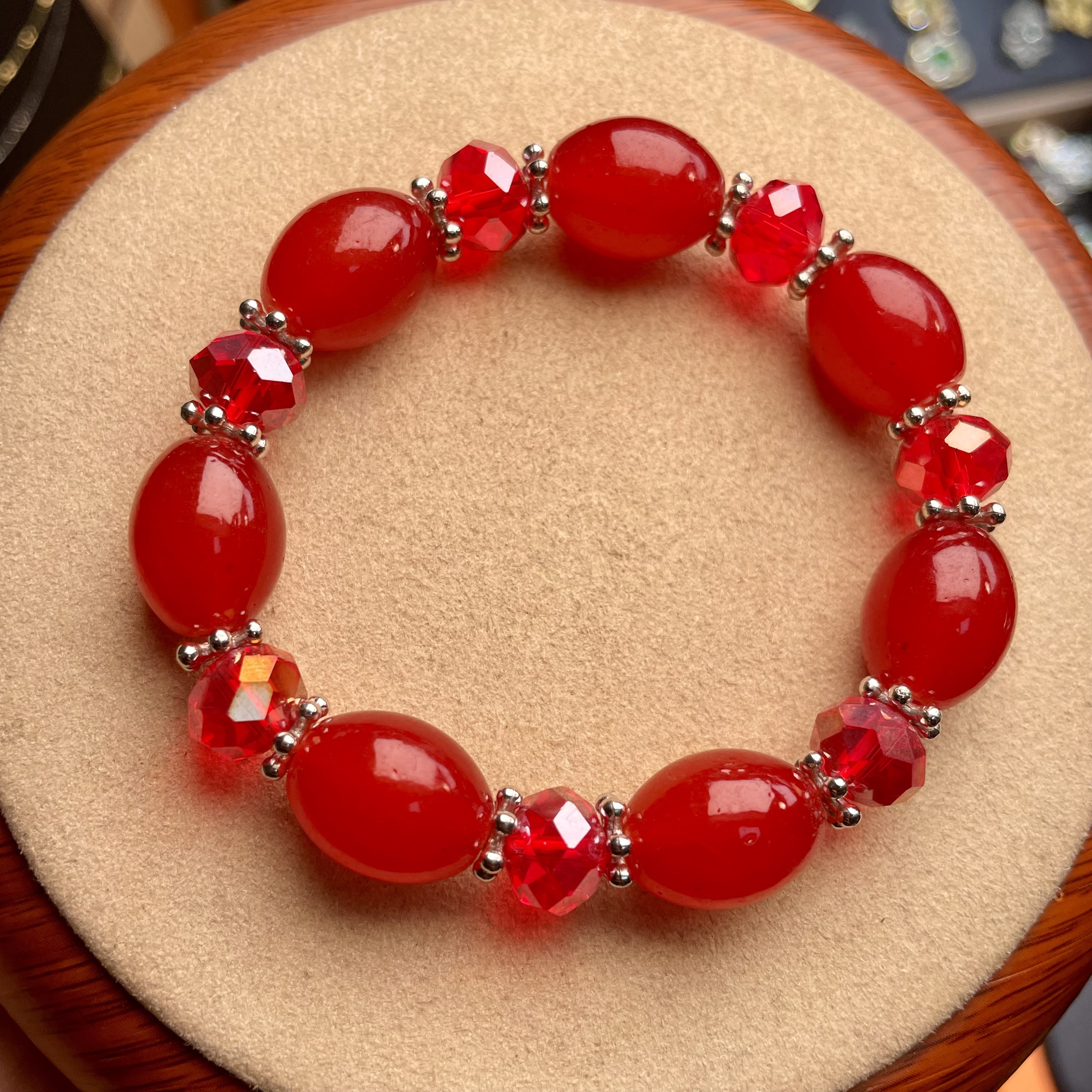 地磁珠——随圆橄榄珠路路通满红手链 DIY无礼盒L053