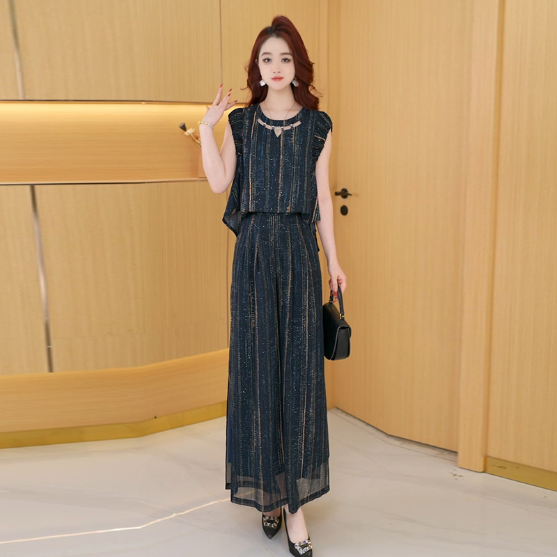 【两件套】夏季时尚女神修身洋气宽松气质休闲百搭显瘦减龄女装套裤