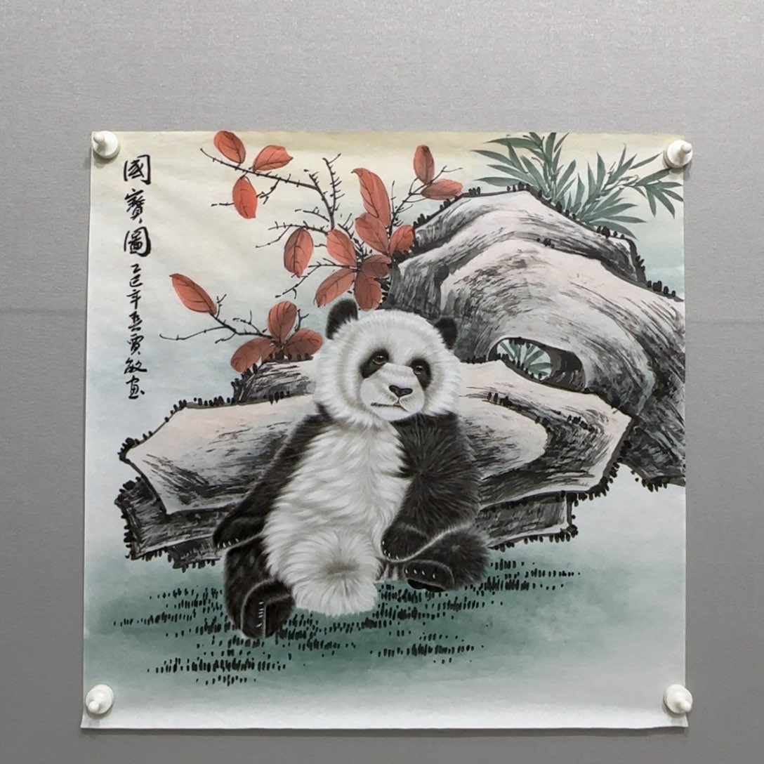 国画海**空工笔大熊猫斗方贾敏
