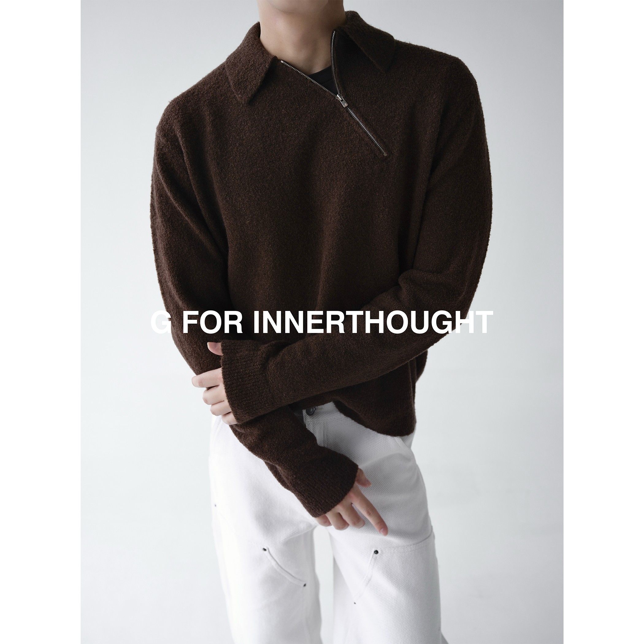 G FOR INNERTHOUGHT|秋冬通勤小圈圈羊毛合身斜拉链长袖针织衫