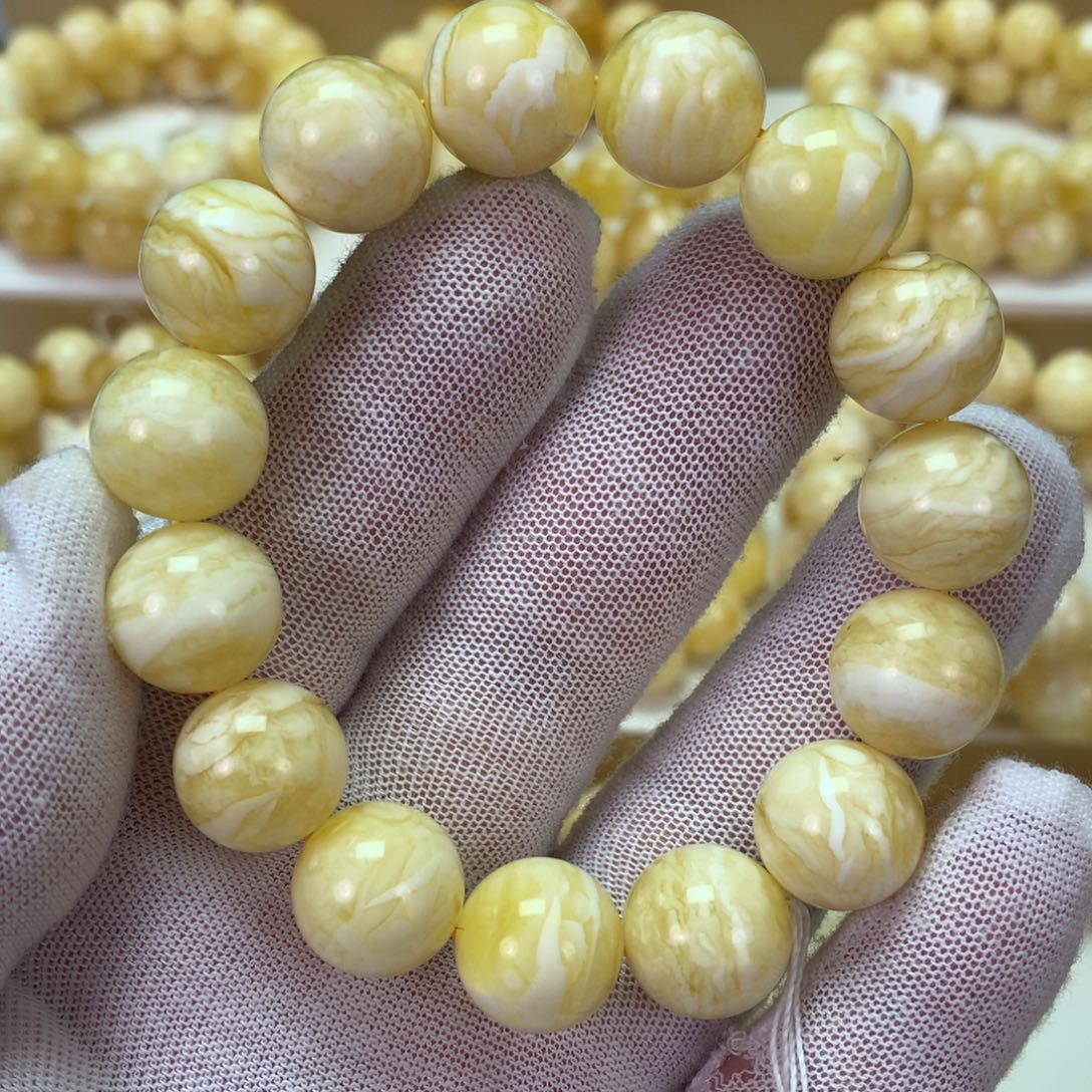 蜜蜡未镶嵌手串23.2克 14m 浓实蜡瓷白虎皮