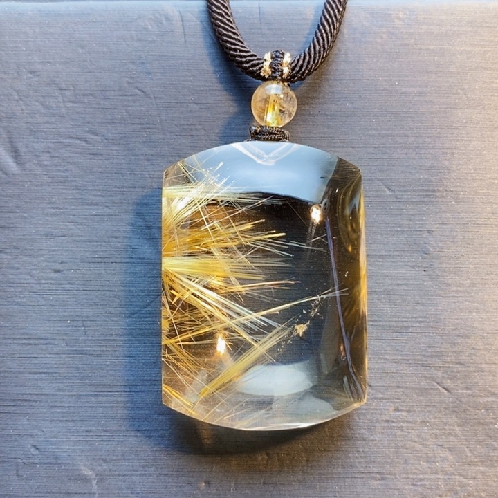 颈饰未镶嵌发晶天然白体金发晶无事牌