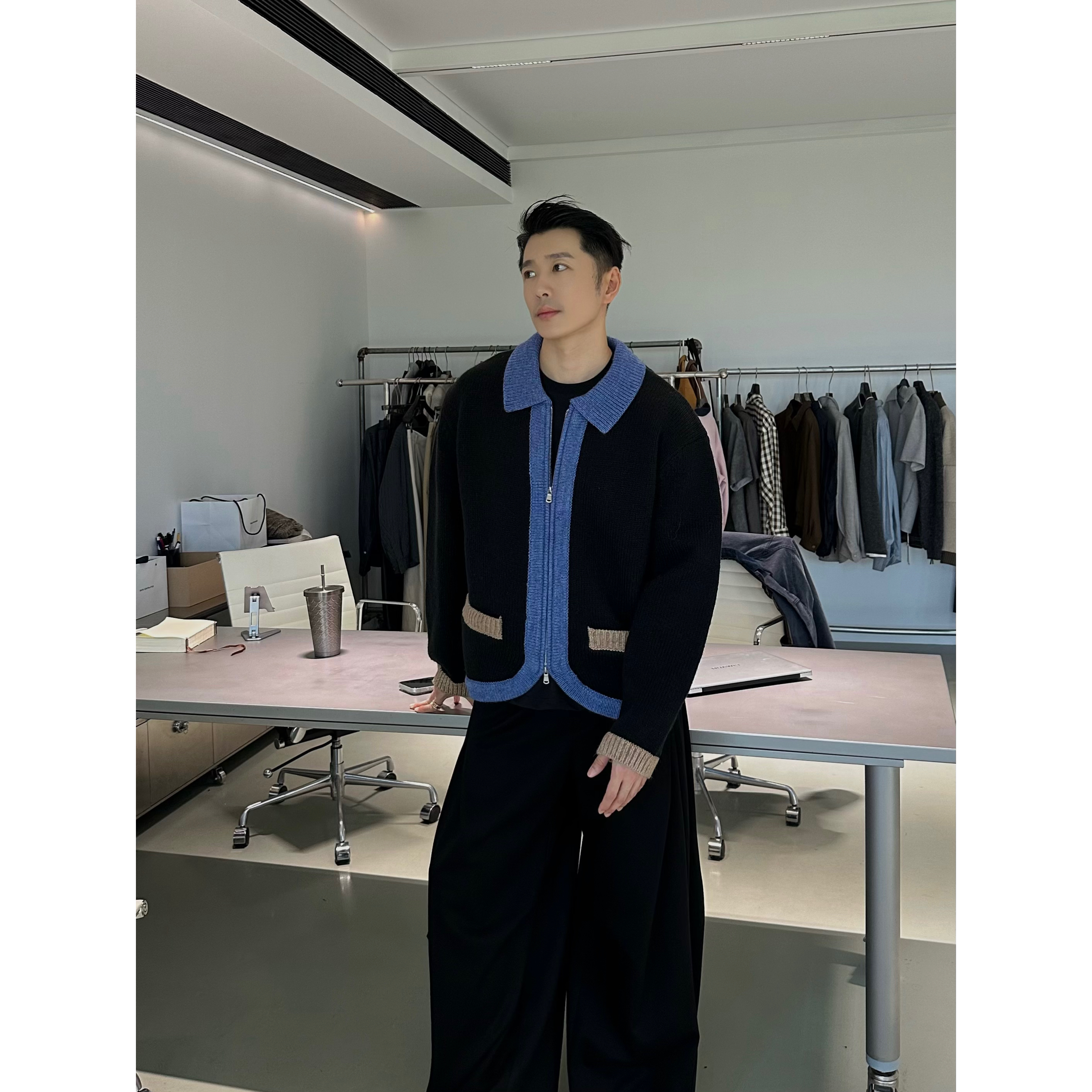 【TANPIN】25A/W 羊驼毛混纺重磅撞色男女同款毛衣外套