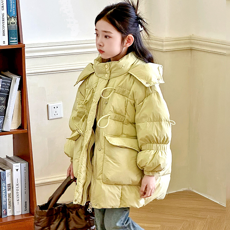 2025秋冬新款中长款女宝宝羽绒服中大童儿童连帽保暖加厚加绒外套