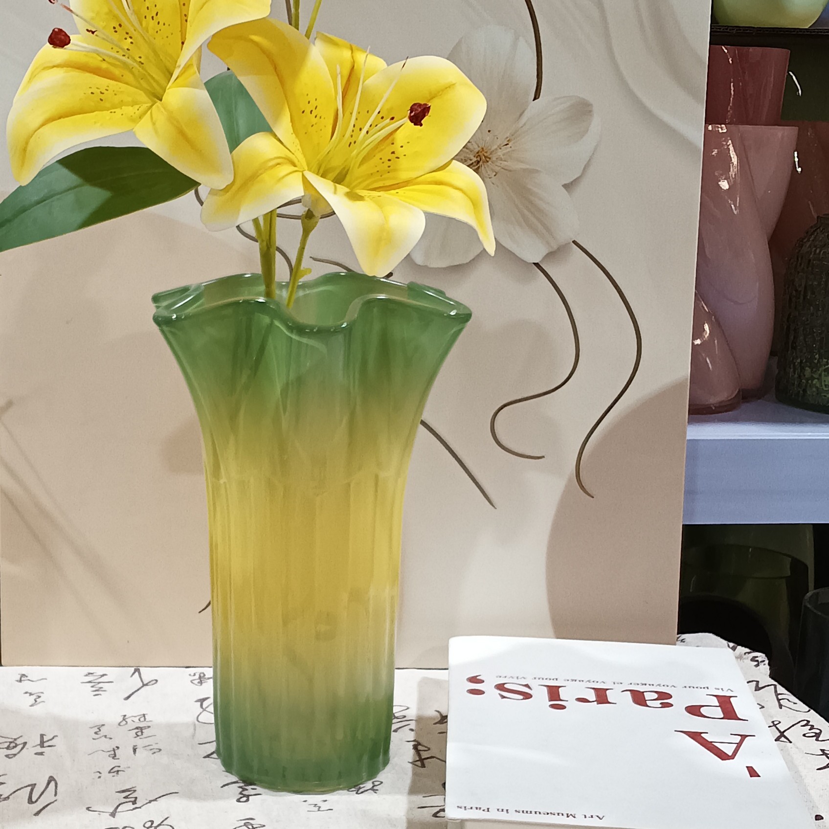 奶油风白菜，样板房餐桌台面仿真花花瓶高度24厘米最大径16厘米