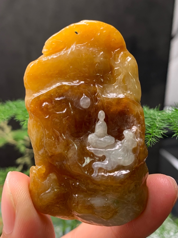 天然缅甸翡翠满黄俏白特色悟道