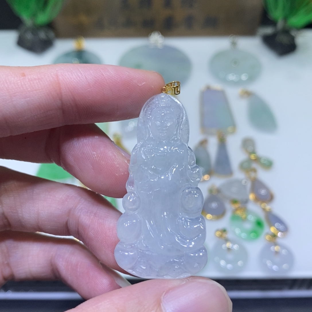 翡翠18K金镶嵌吊坠(不含链)