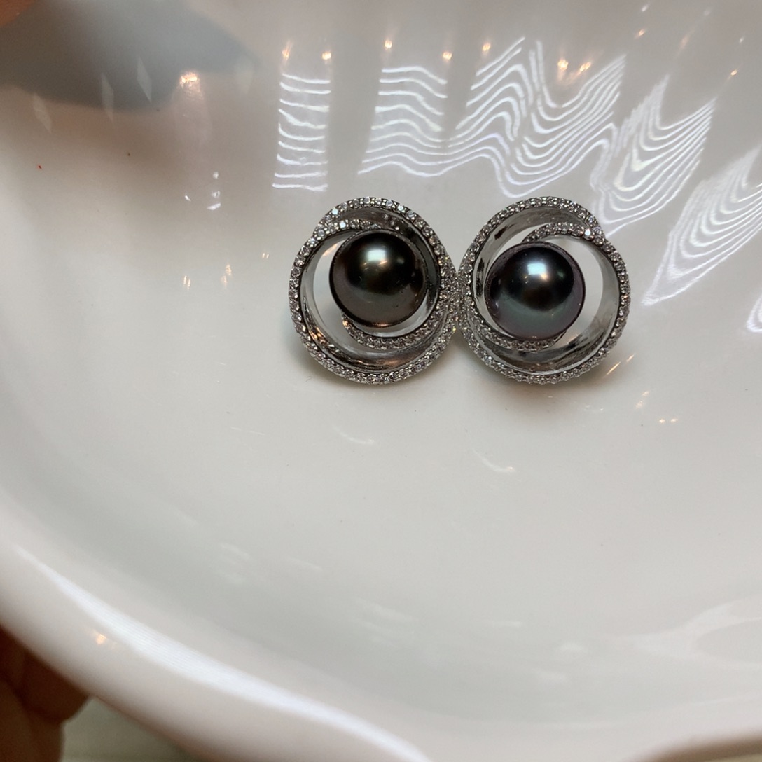 海水珍珠耳饰银S925镶嵌