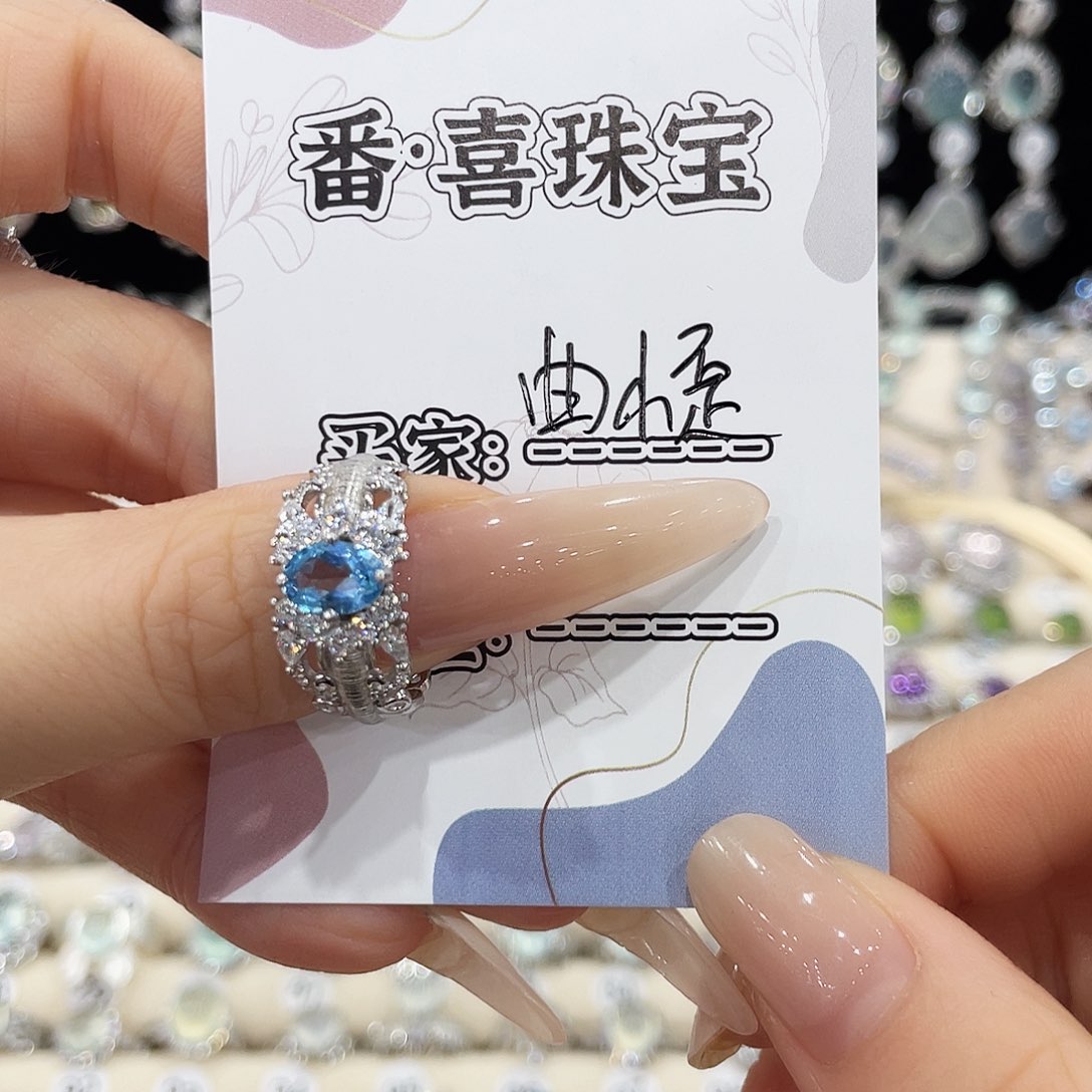 托帕石戒指银S925镶嵌曲*歪戒指
