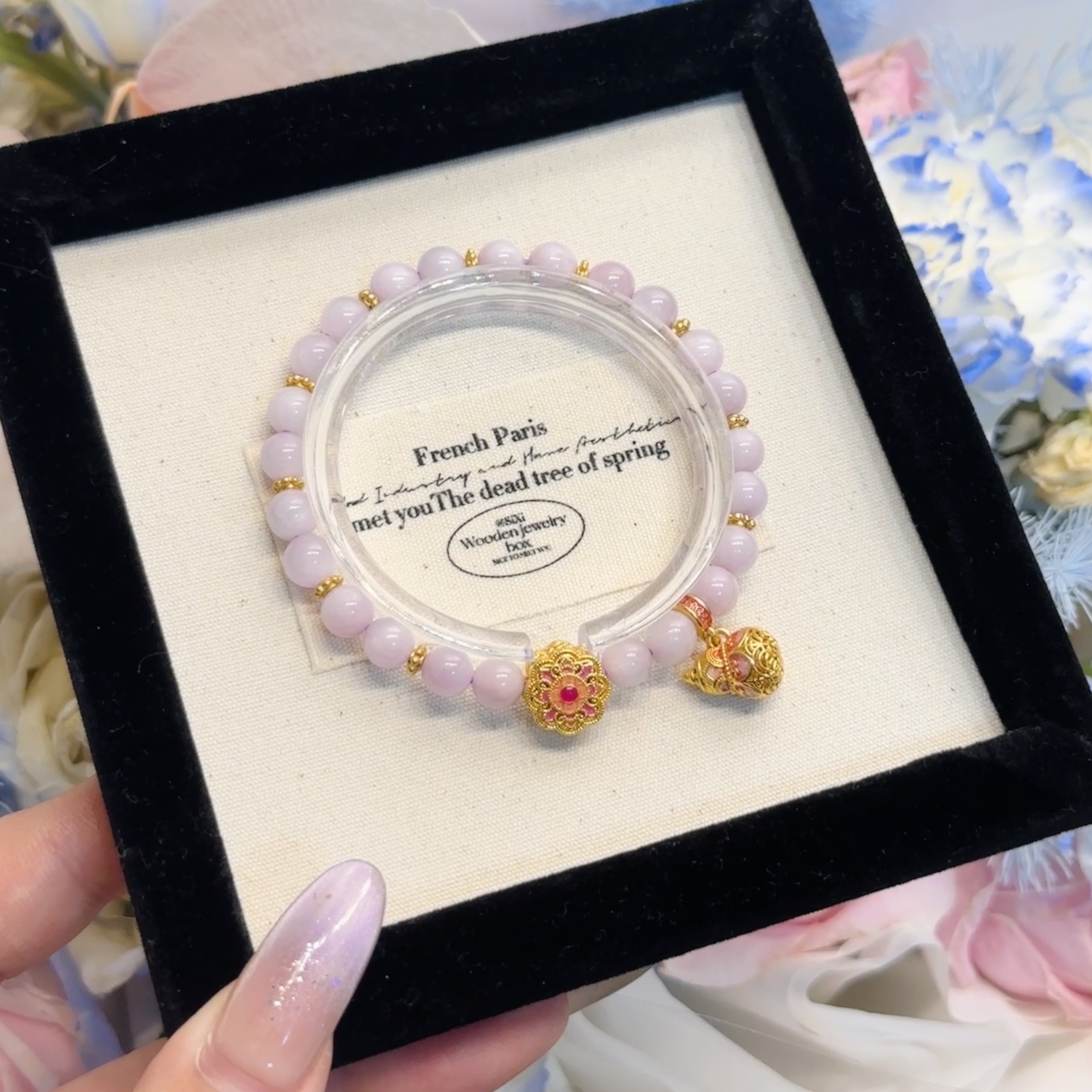 足金999「红花」设计款温柔清新6mm紫锂 辉定制手串3D0275D092B