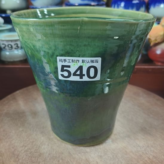 景德镇手工高温陶瓷：翡翠绿托特口18高18.5