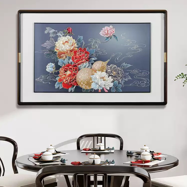 手工铜板牡丹葫芦图高端餐厅墙壁装饰画客厅玄关新中式铜雕挂画