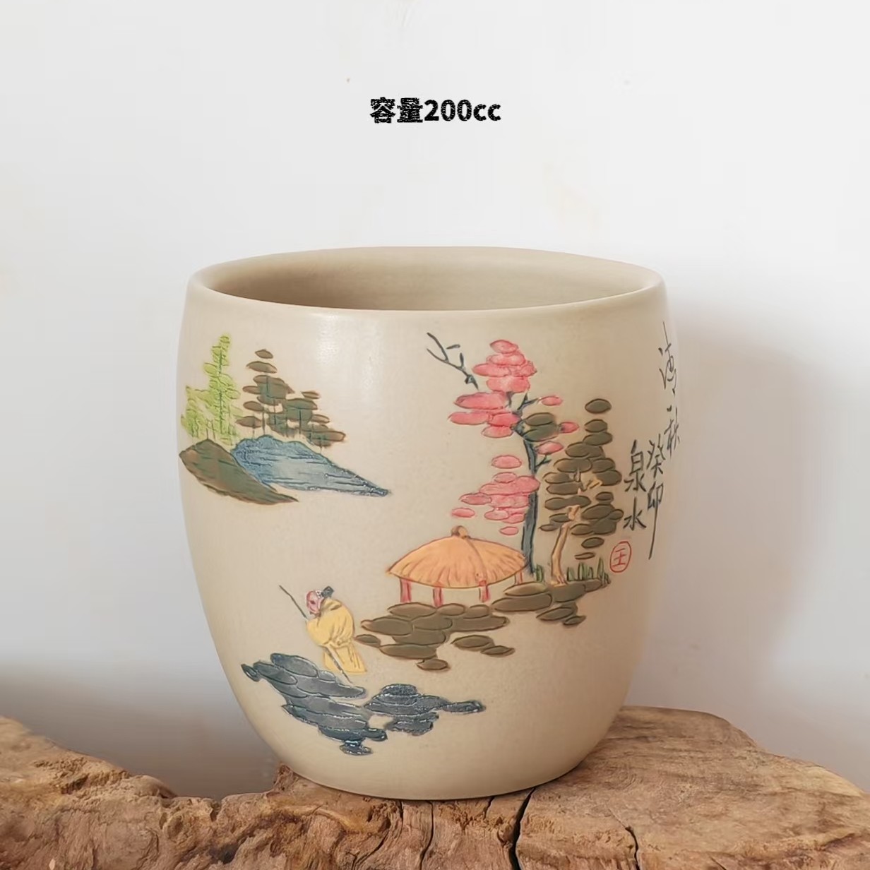 云南建水紫陶复烧茶杯刻绘大号主人杯陶瓷品茗杯复古手工茶具