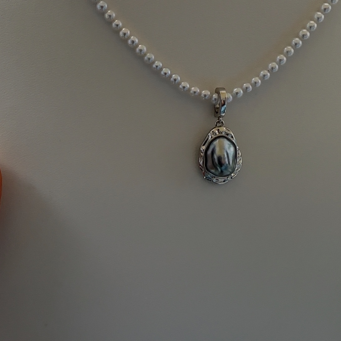 海水珍珠银S925镶嵌吊坠(不含链)