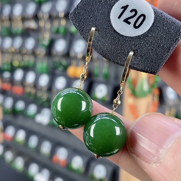 和田玉耳饰18K金镶嵌