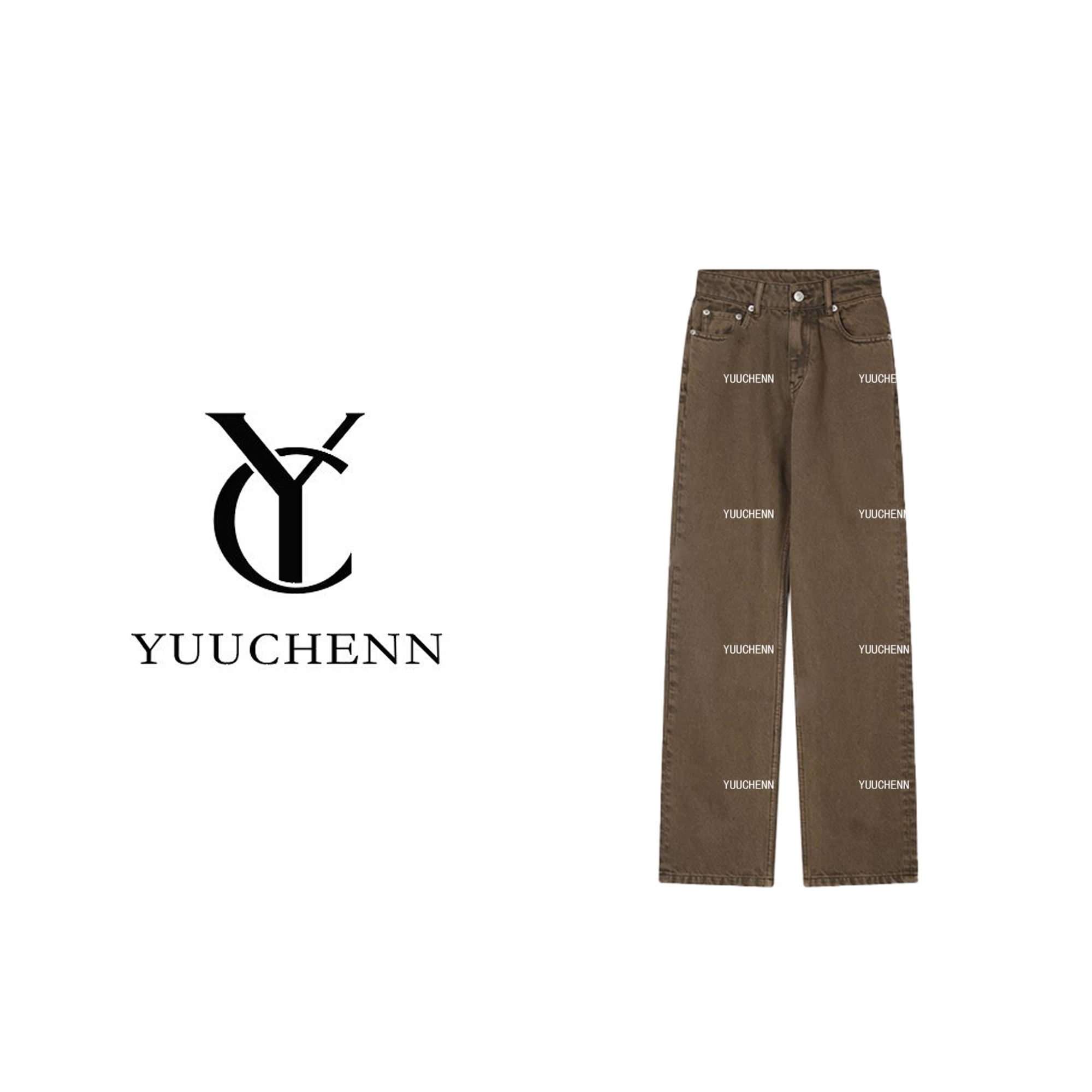 YUUCHENN纯棉直筒裤女牛仔牛仔裤休闲裤宽松水洗复古23C19128