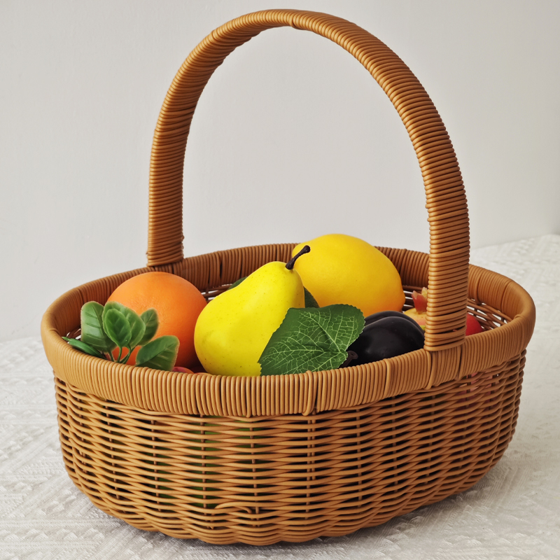 Q115 W1南瓜篮购物篮野餐篮水果篮买菜篮子清洁手提篮手工编织