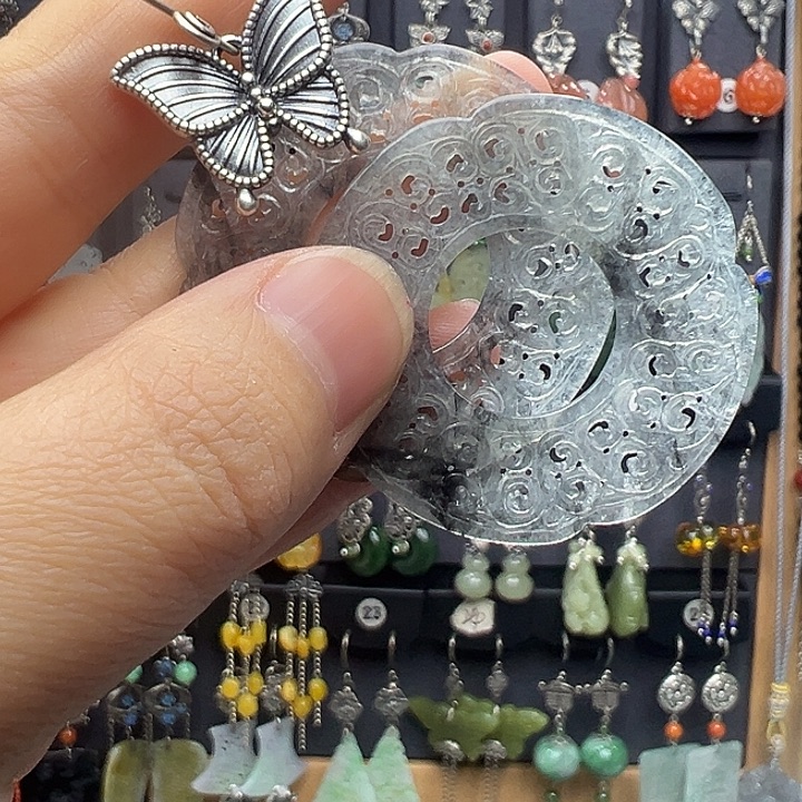木***槿翡翠银S925镶嵌耳饰