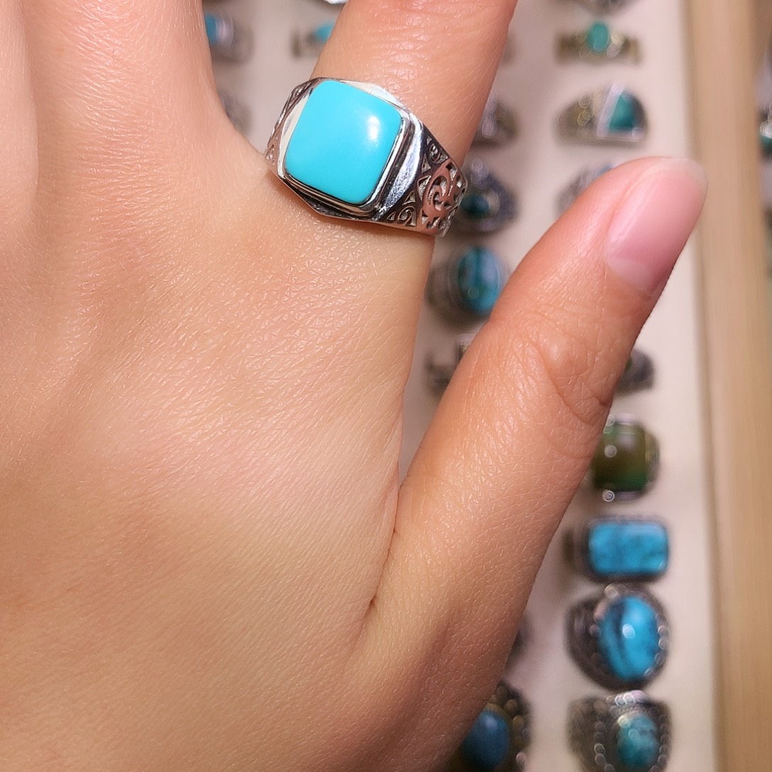 绿松石银S925镶嵌戒指