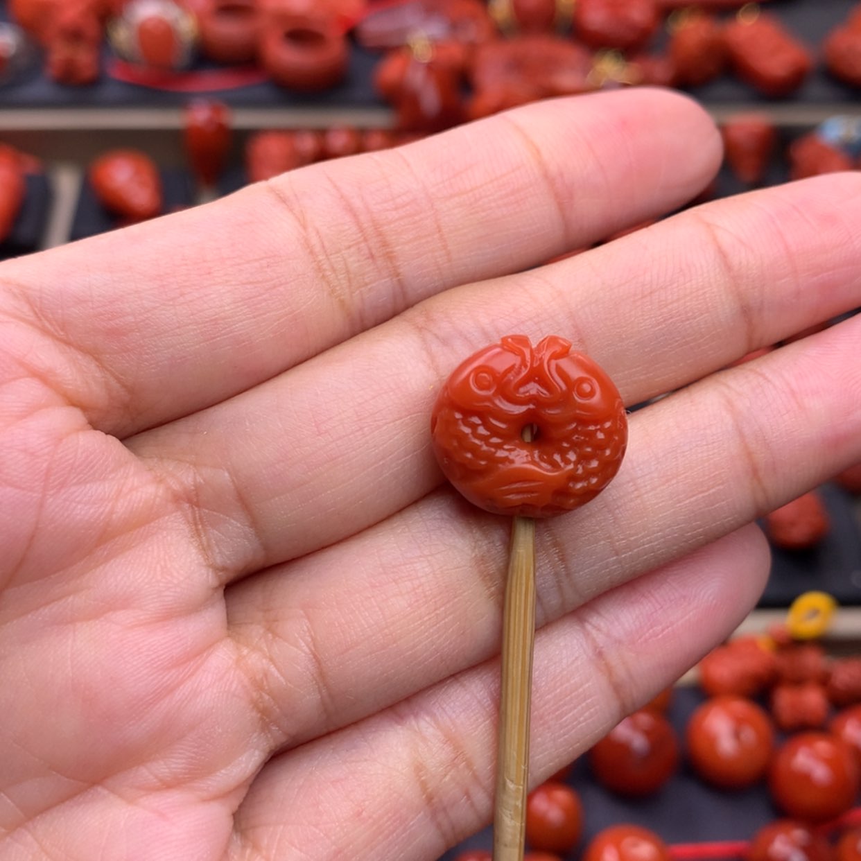 【闪购商品】南红玛瑙双鱼扣15mm➕未镶嵌