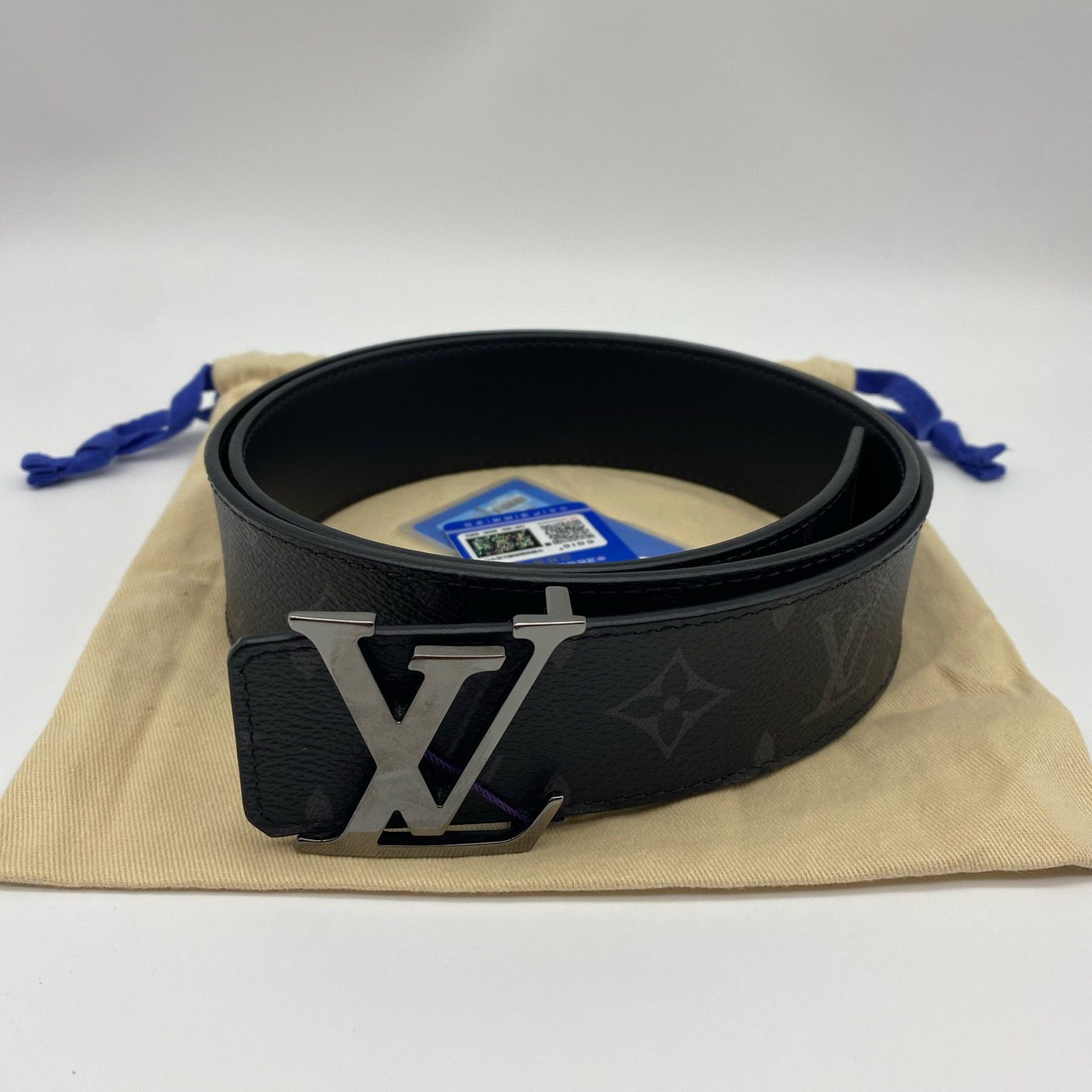 95新 LouisVuitton/路易威登 98新黑花枪扣90码皮带11067621