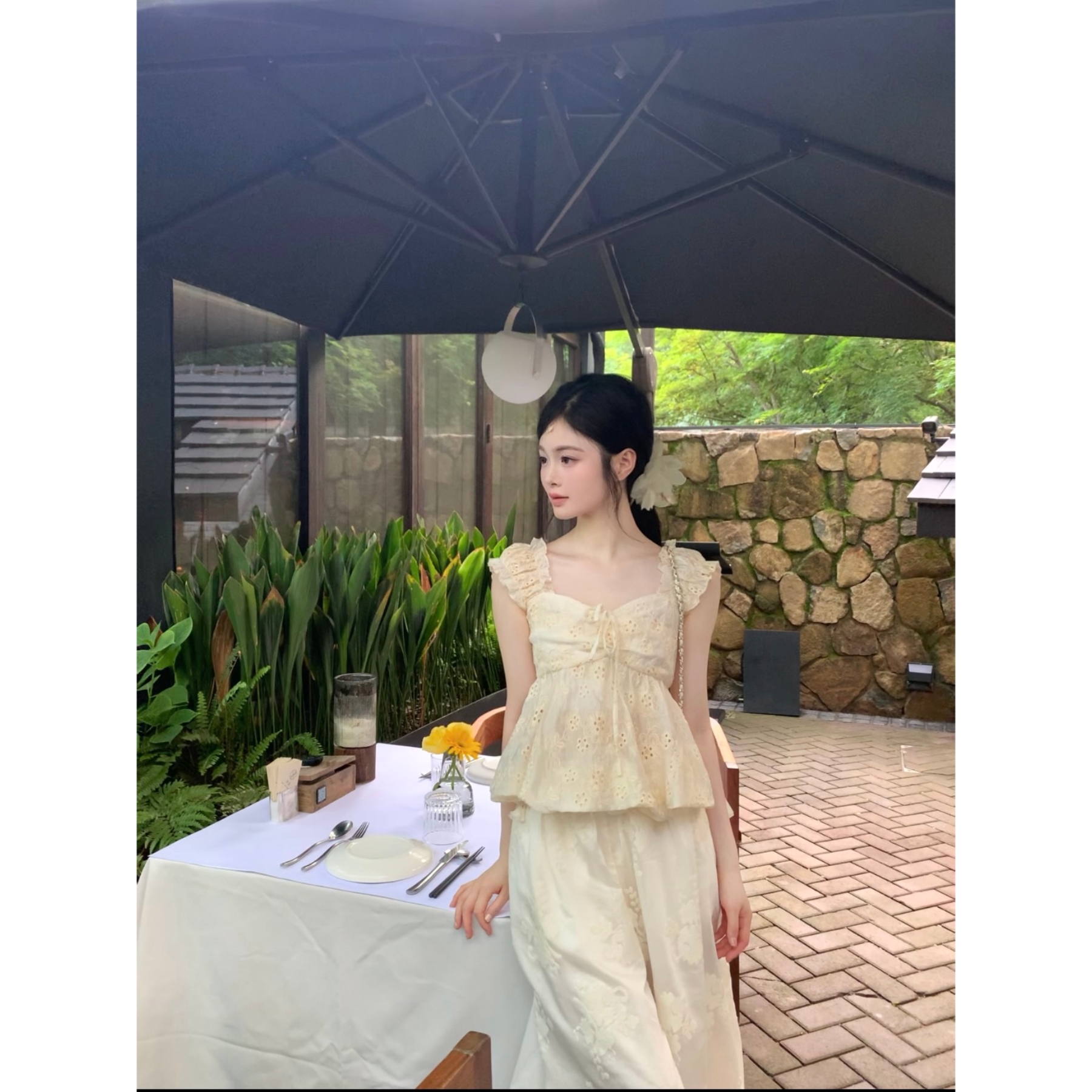 【雾影随风】韩系独特绝美假日风宽松绣花阔腿裤YB251514