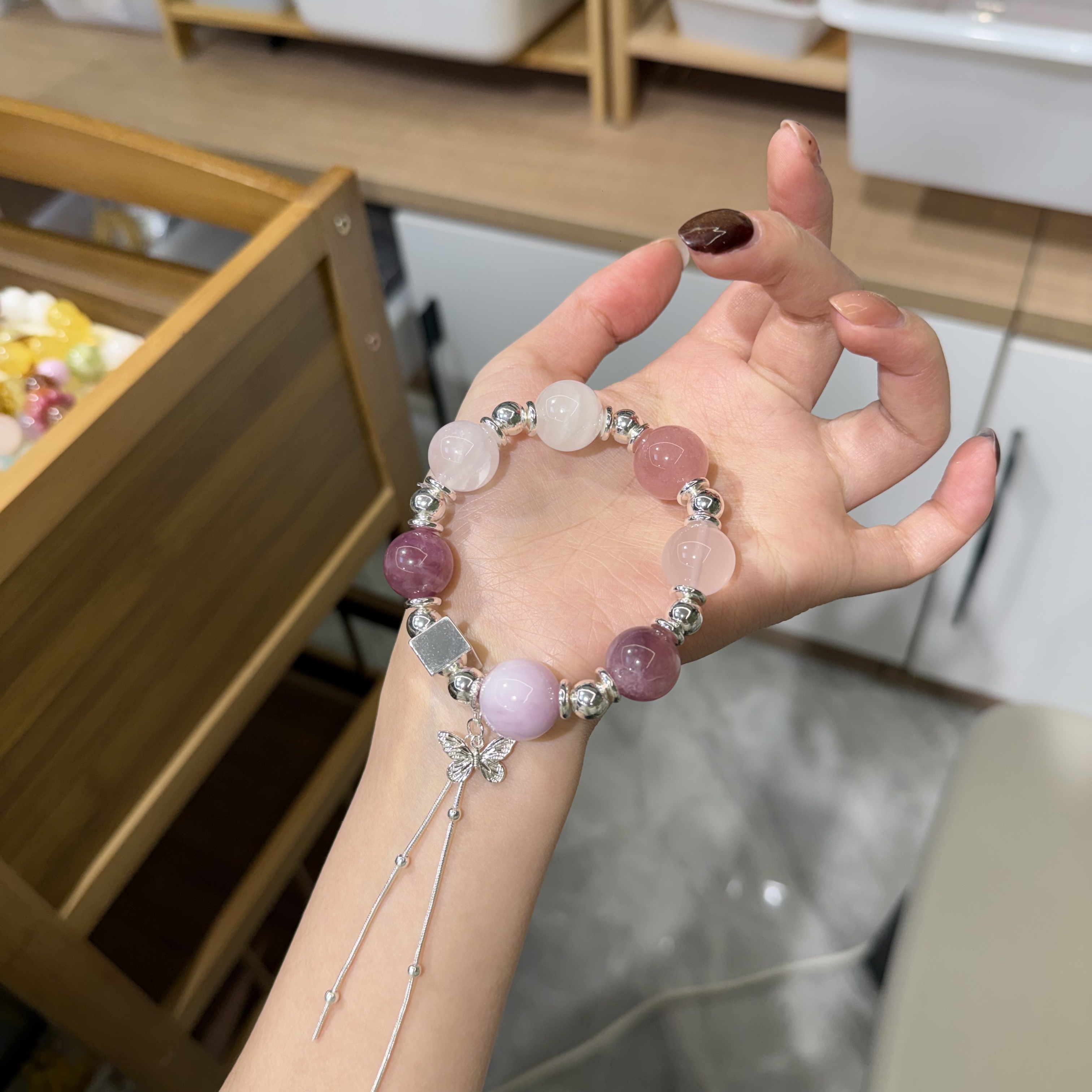 *粉紫蝶*紫马粉粉晶草莓晶雪花幽灵多宝手串 多样性发其一