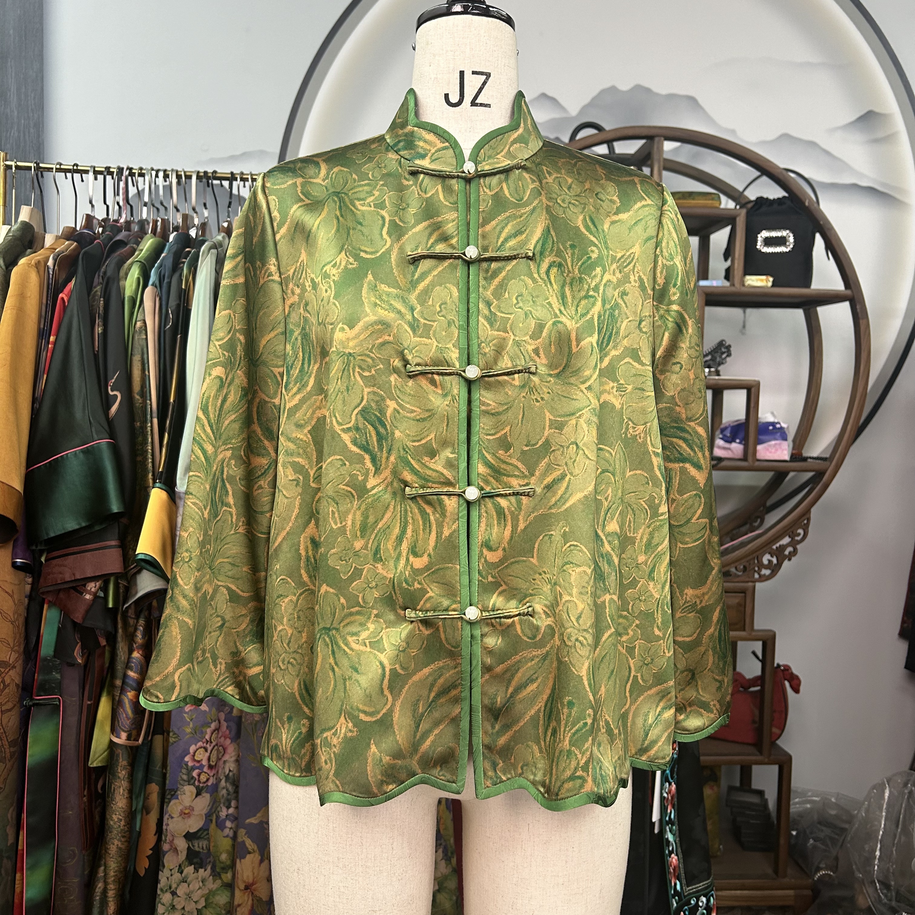 60姆米绿色夕颜马褂100桑蚕丝款