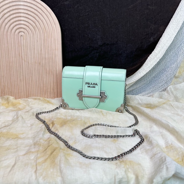 95新 Prada/普拉达 薄荷绿宫廷 woc 斜挎包