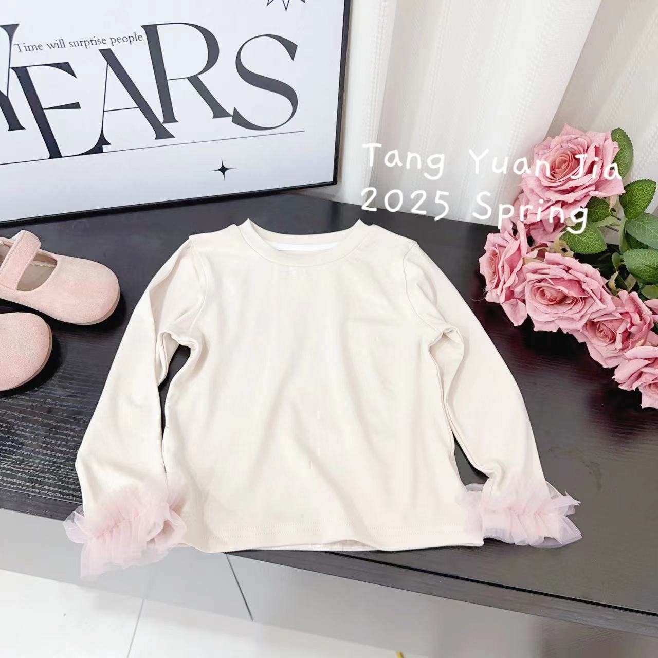 汤圆家童装2025春季新款韩系甜美样品拼接百搭T恤 YA-1333