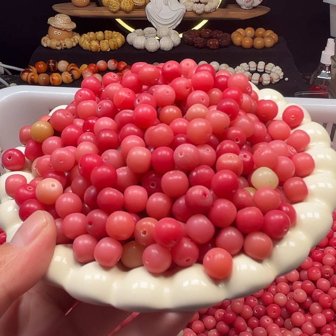 菩提根/象牙果手串300颗乌梅子酱瑕疵苹果珠混