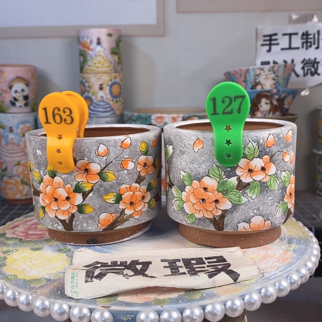 紫砂花盆红陶手绘花盆