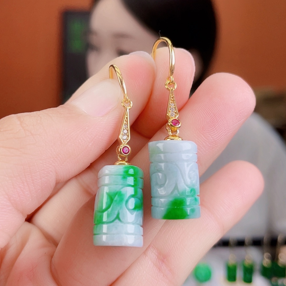翡翠银S925镶嵌耳饰