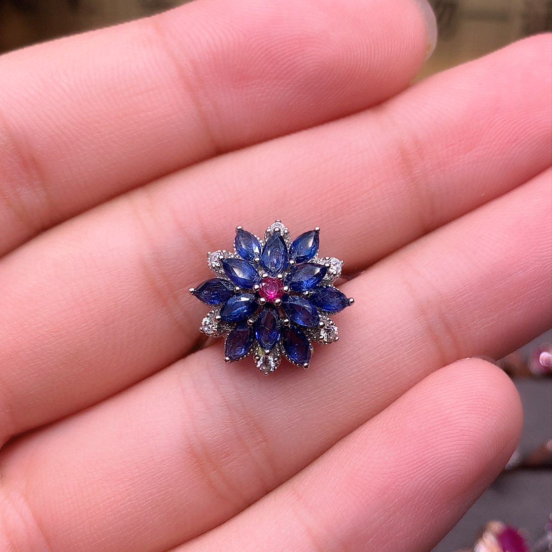 蓝宝石戒指银S925镶嵌