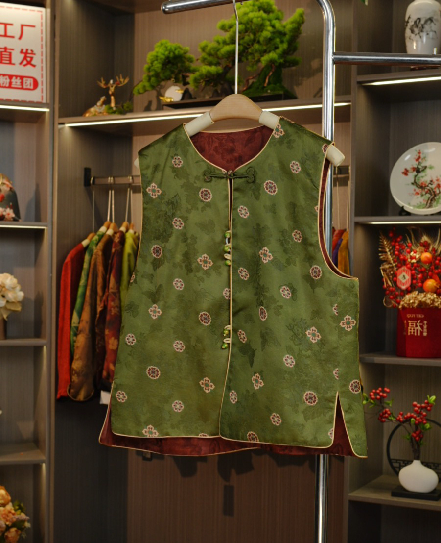 【绿色宝相花】新中式新款撤柜高级定制双面双穿马甲