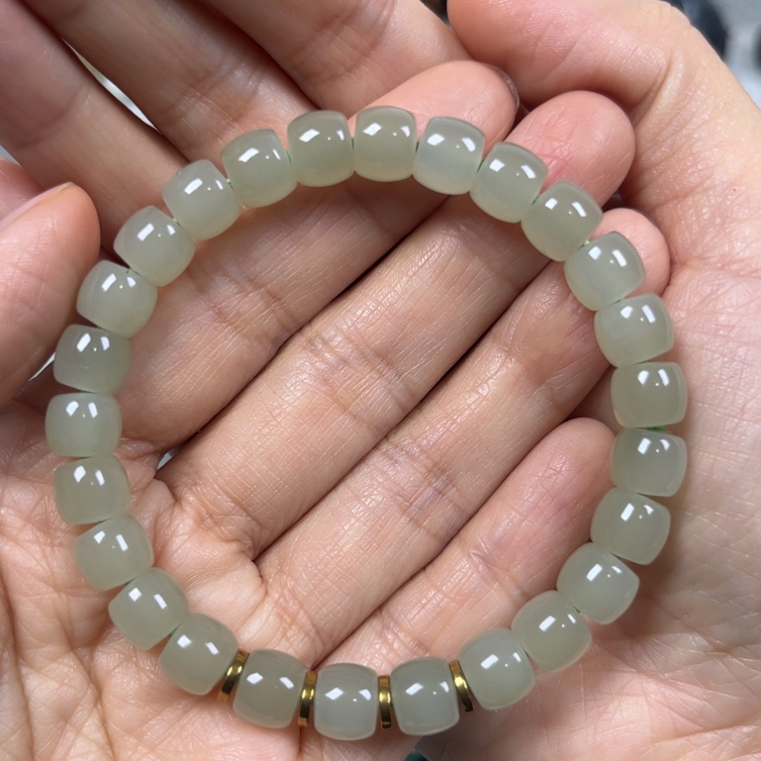 和田玉手串未镶嵌卡8直切