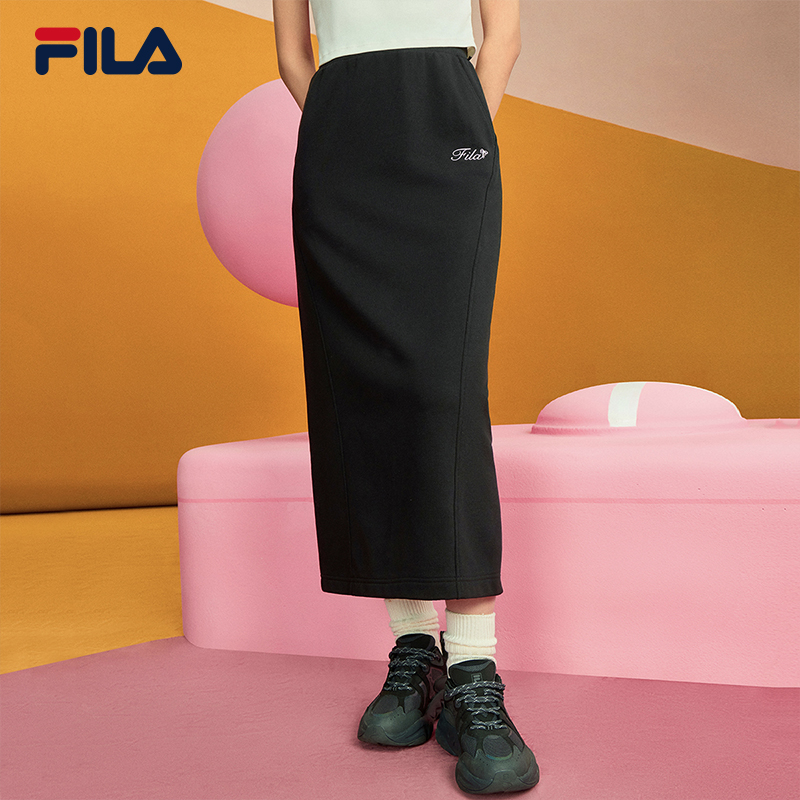 Fila斐乐女子半身裙24秋季新款时尚休闲运动针织裙卫衣裙