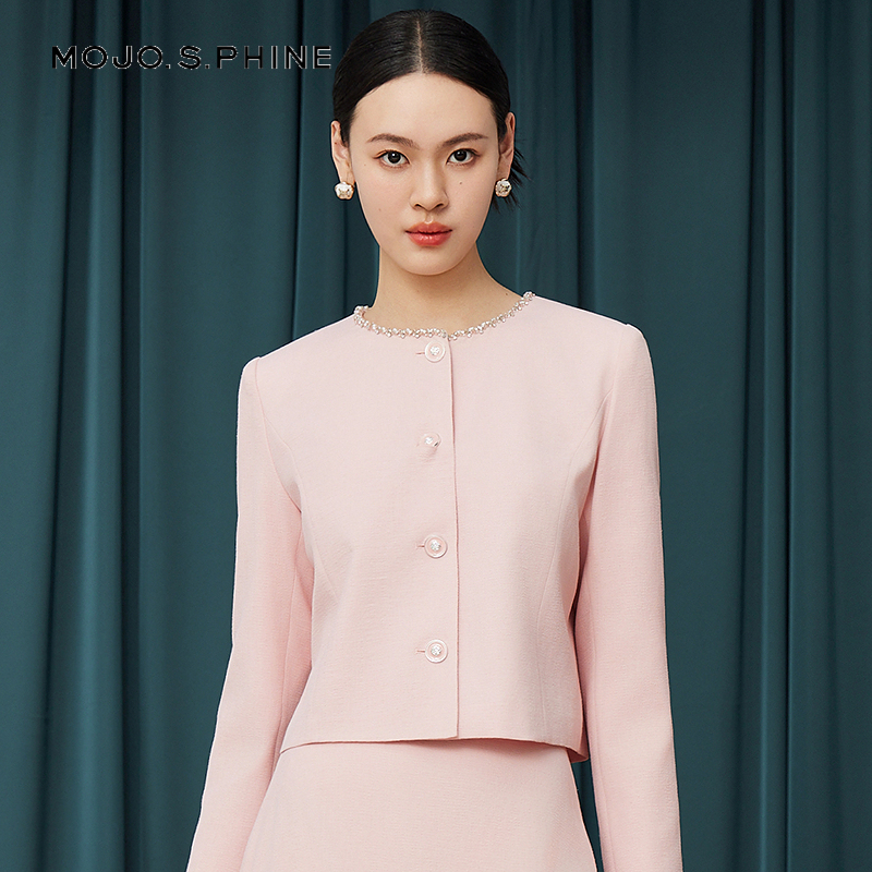 2025新款浪漫玫瑰轻奢套装上衣珊瑚粉色精致气质-MOGA01WJK014P51