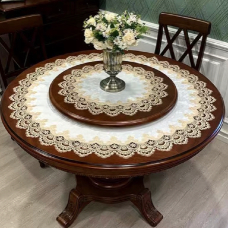 圆形圆桌蕾丝茶几餐桌桌布美式布艺复古欧式现代奢华高档家用台布