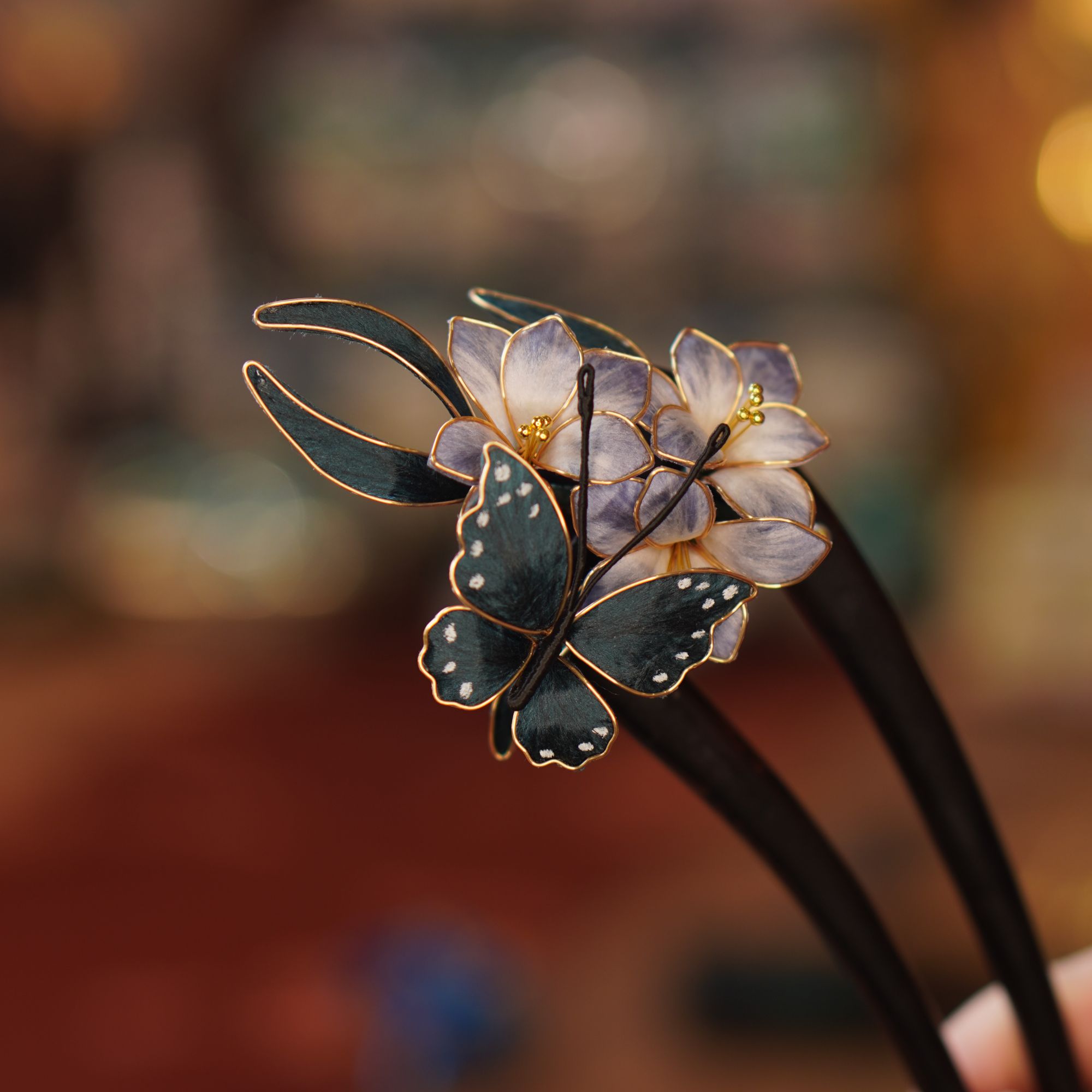 （豆包福利）绒花非遗 檀木兰花蝴蝶发簪