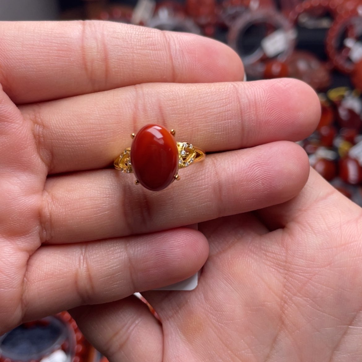 【闪购商品】银S925镶嵌蛋面戒指南红玛瑙