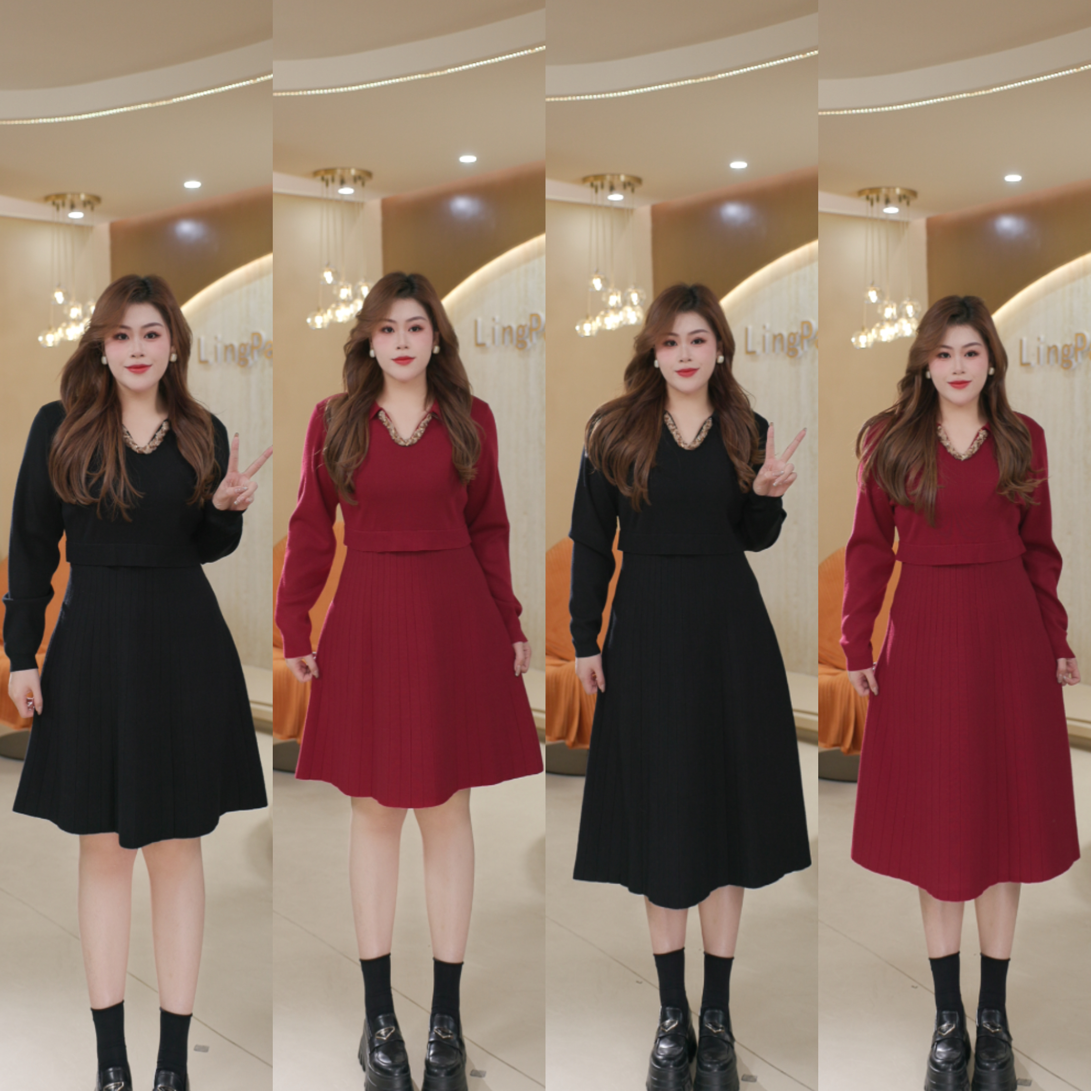 【玲胖胖 炫丽琦色】冬款宽松时尚百搭显瘦大码女装连衣裙LPP62056