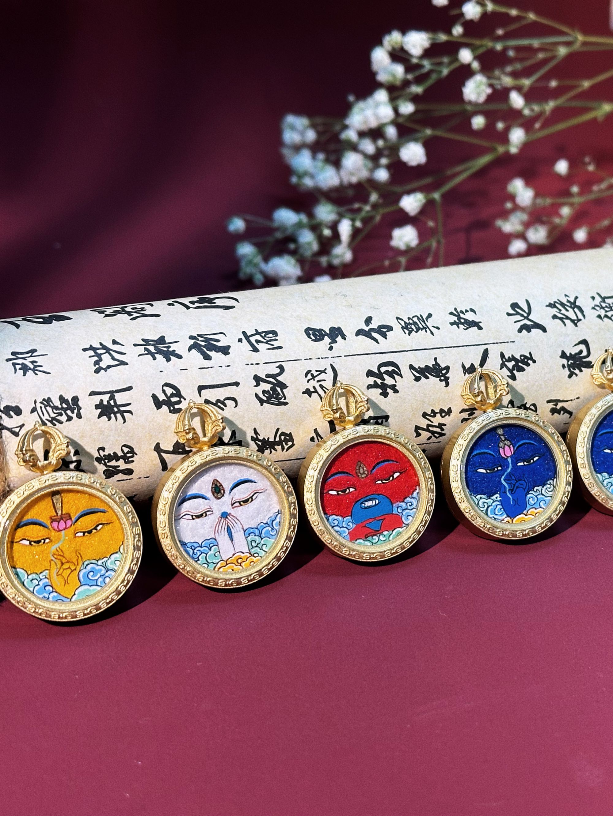 【梵光】纯手绘唐卡2.0尺寸八大守护本本天然矿物颜料拉萨直飞