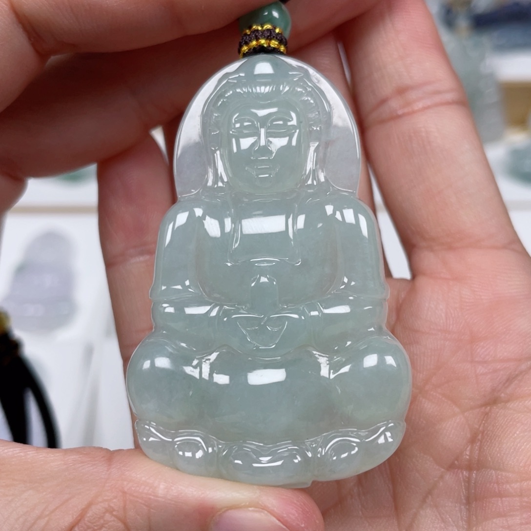 翡翠颈饰未镶嵌天然翡翠A货观音70号