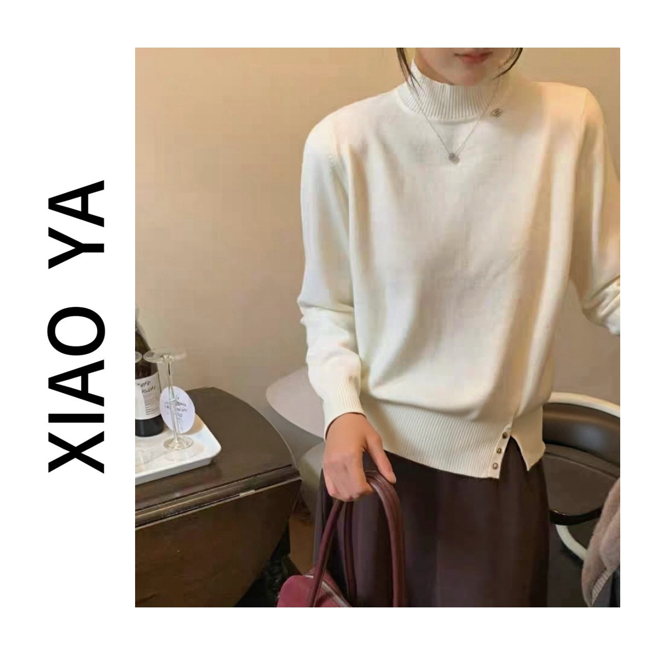 9973冬季新款加厚一体绒半高领下摆开叉加厚针织上衣（衣长56）